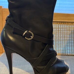 Balmain Black Peep Toe Strappy Heeled Boots NEW IN BOX 39